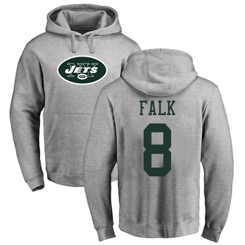New York Jets Men Ash Luke Falk Name and Number Logo NFL Football 8 Pullover Hoodie Sweatshirts